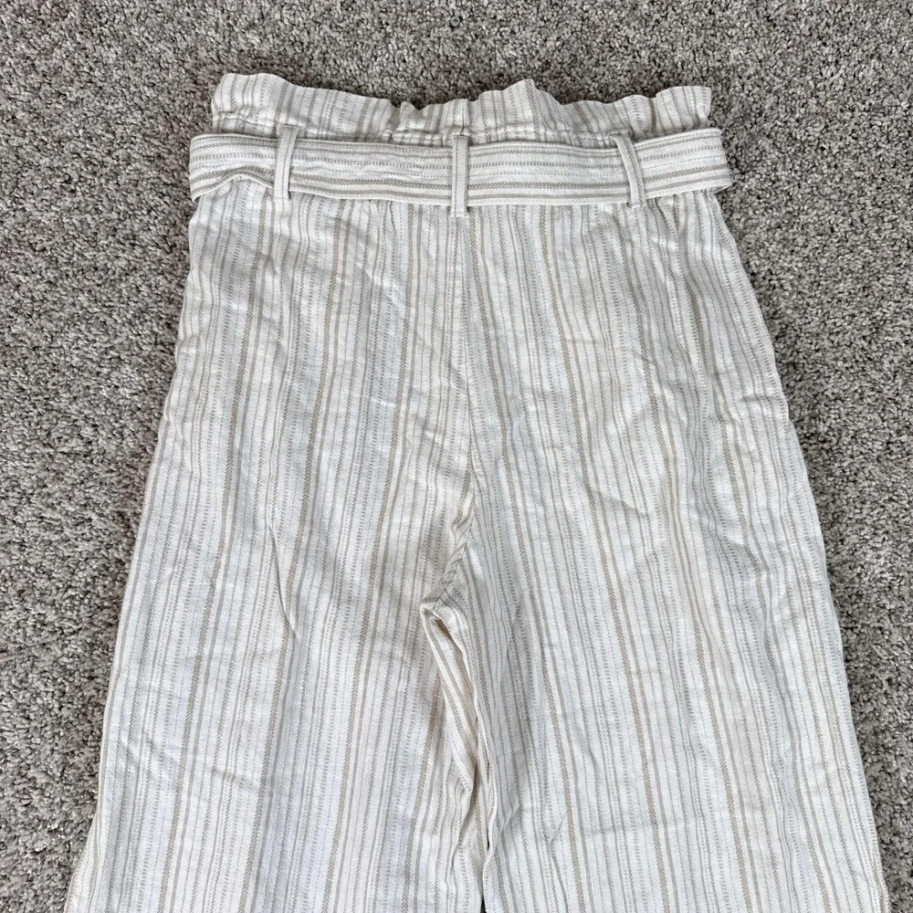 Banana Republic Pants Womens 4‎ White Stripe Paperbag Wide Leg Linen Crop Casual